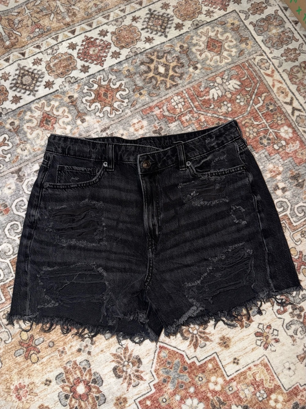 American Eagle Outfitters Black Distressed Denim Shorts